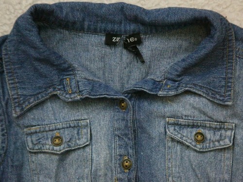 Zuyie Girls Blue White 2 Pocket Kids Dress Large Sleeveless Denim & Lace M31 - Picture 4 of 5