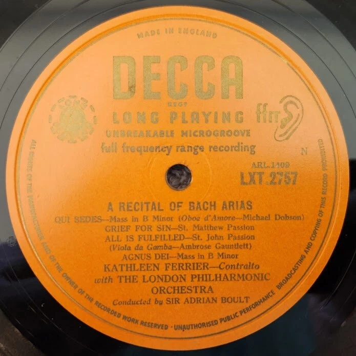 RARE! Kathleen Ferrier A Recital of Bach & Handel Arias 1960 England LXT-2757 - Image 3 of 4