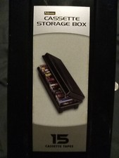 vintage black plastic old school 15 cassette tape storage box new old stock.