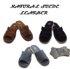 MENS GENUINE SUEDE LEATHER SLIPPERS SIZES 6-12 SLIP ON MULES GREY -BROWN -BLACK