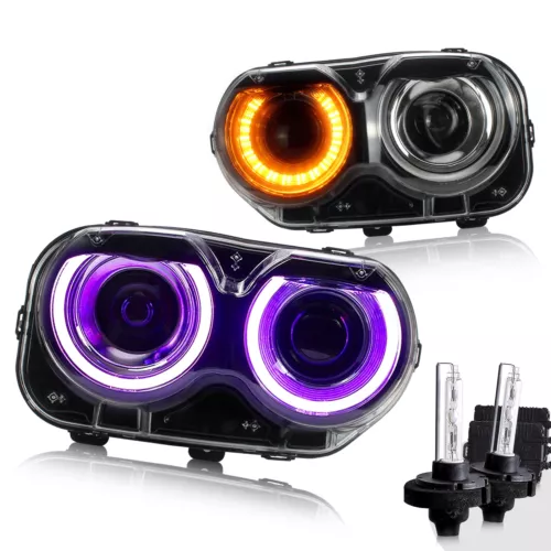 Juego de pares de faros VLAND RGB DRL para Dodge Challenger 2015-2023 luces delanteras - Imagen 4 de 13