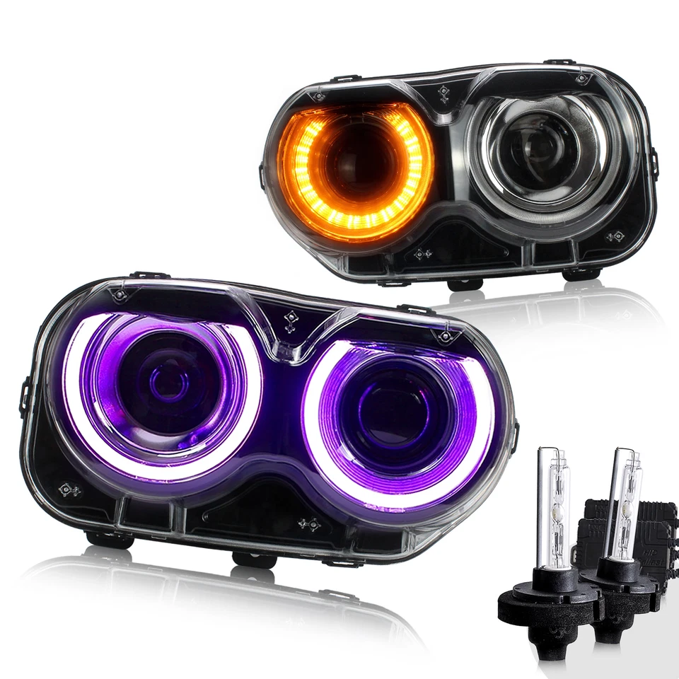 VLAND Pair Headlights RGB DRL Set For For 2015-2023 Dodge Challenger Front Lamps - Image 4 of 4