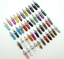 24pcs Mixed Natural Stone Pendants Hexagonal Pillar Pendulum DIY