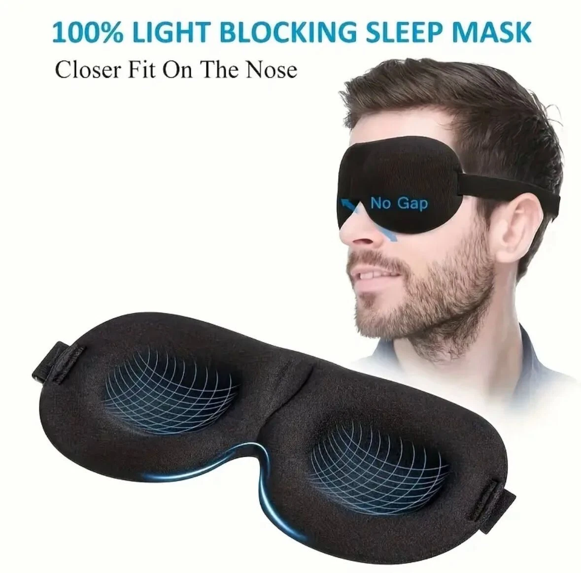 Maschera Per Dormire 3D Morbida E Anti-Luce, Con Memory Foam E Fascia Regolabile, Benda Da Viaggio Per Adulti, Con Custodia Inclusa (Nero)