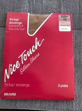 Vintage Stockings Nylons Hose Sears Nice Touch Silken Sheers Grey Size M 70s USA