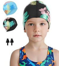 2 Pack Kids Swim Cap for Girls Boys Age 8-15 Waterproof Swim Cap Kids Durable...
