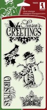 Inkadinkado Clear Stamps ORNATE CHRISTMAS Snowman Season's Greetings Snowflakes