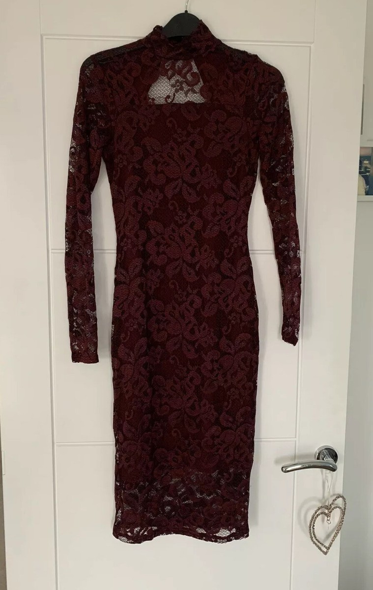 fitted lace wedding dress Burgundy Long Sleeve O-Ring Detail Bodycon Midi Dress – AX Paris main image 1