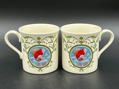 Pair of Lenox USA Christmas Mug Santa's Arriving Bone China Coffee Tea Cup Mug