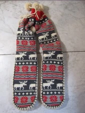 Lazy One Pom Pom Tie Moose Winter Slipper Socks Women's Size M