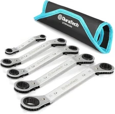 DURATECH 5 Pc Double Offset Box End Reversible Ratcheting Wrench Set Metric