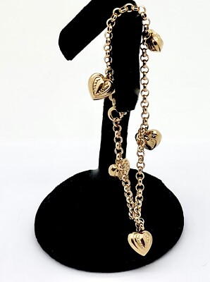 PETER BRAMS 14K GOLD MINI ROLO LINK SMALL PUFFY HEARTS CHARM BRACELET,7''