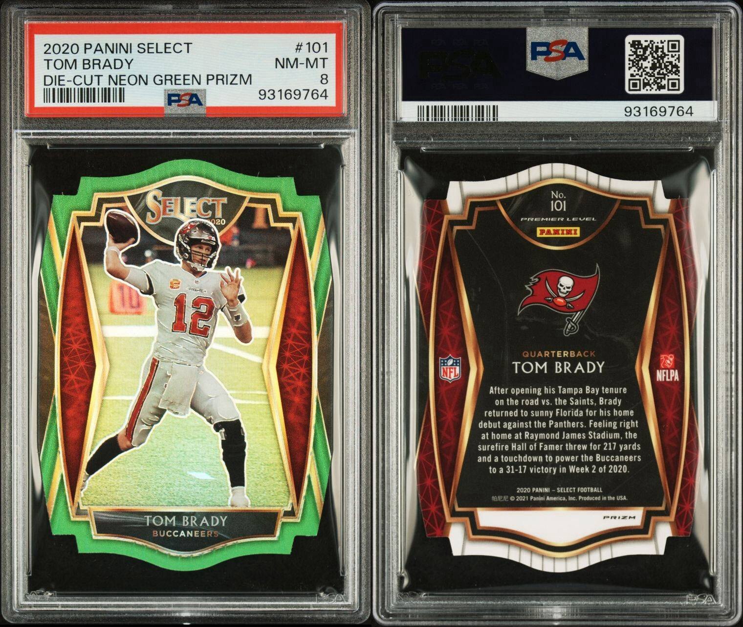 Tom Brady PSA 8 NEAR MINT - MINT 2020 Panini Select Die-Cut Neon Green Prizm view 2