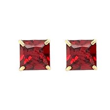 14K Solid Yellow Gold Square Princess Cut CZ Birthstone Stud Earrings All Size