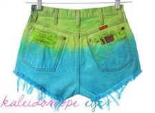 Vtg Wrangler High Waist Colorful Ombre Dip Dyed tie dye Slash Cut Off Shorts M