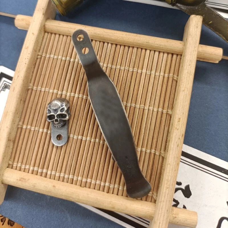 Hand Made Silver Skull Steel Pocket Clip and Filler Tab for Hinderer XM18 3.5' - Image 2 of 4