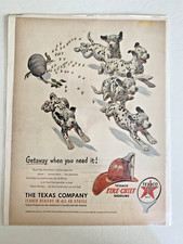 VINTAGE TEXACO OIL FIRE CHIEF GAS GASOLINE W/DOGS PRINT AD