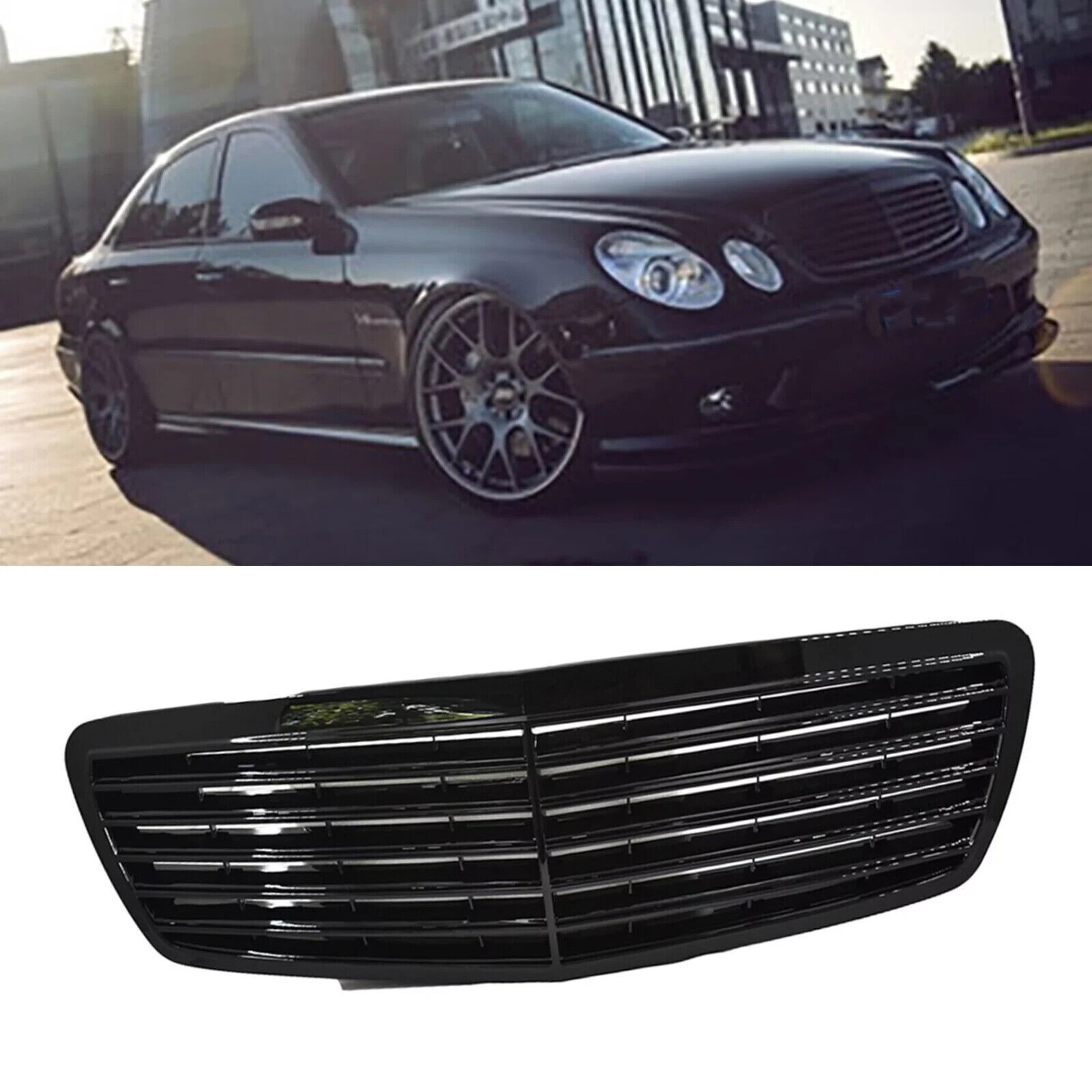 Painted Gloss Black Sport Front Hood Grille Fits 03-06 W211 S211 E320 E500 E55
