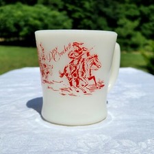 Vintage 1950's DAVY CROCKETT Fire King Milk Glass Child Cup Flare Red Western