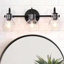 LNC 22 in. 3-Light Modern Black Bathroom Vanity Light/Clear Glass Globe Shades