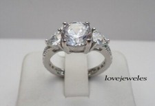 Women's 2.20CT Round Cut Lab-Created 3-Stone 925 Silver Engagement Wedding Ring