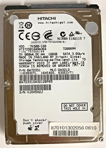 160GB SATA NOTEBOOK FESTPLATTE HITACHI HTS725016A9A364 S/N:VNGTBZ9J 2,5''#NFP649
