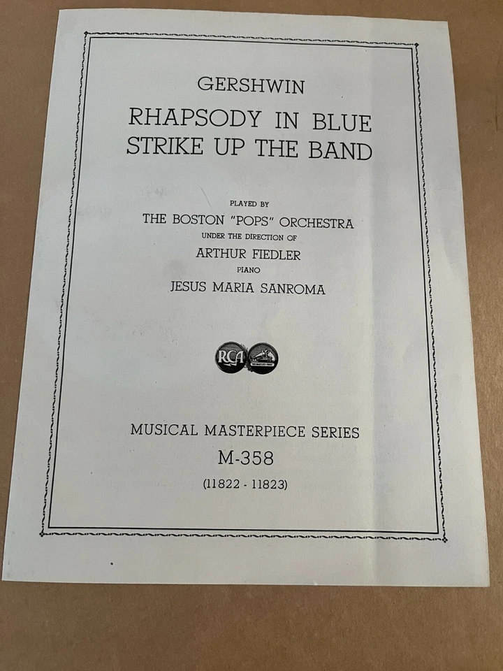 GERSHWIN Rhapsody In Blue Sanroma Fiedler Boston Pops Victor M-358 2x78 12" - Image 2 of 3