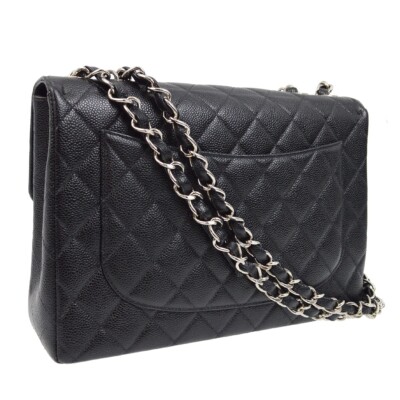 Chanel Black Calfskin Jumbo Classic Flap Shoulder Bag 183373 | eBay