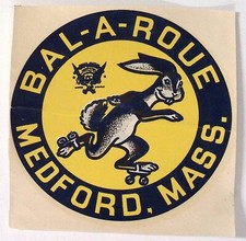 1940s Bal-a-Roue Medford MA Skating Rabbit  Roller Skating Decal 5"