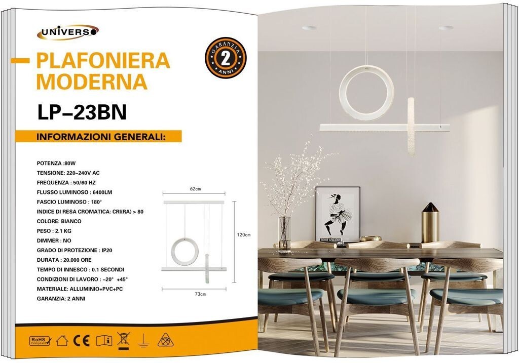 Offerta Plafoniera LED 80W UNIVERSO LP-23BN 6400lm Design Top