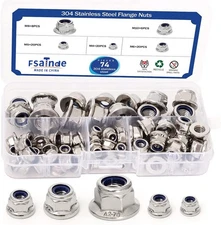 Flange Nylon Inserted Lock Nuts Assortment Kit,304 Stainless Steel DIN985 Fla...