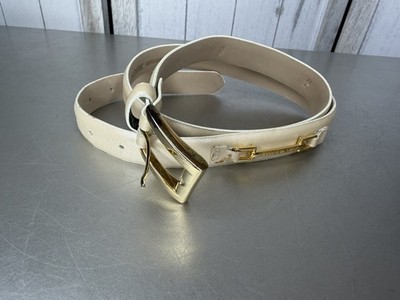 VTG Jones New York Belt Womens Leather Skinny Opal Ivory & Gold Horsebit Large