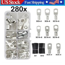 280PCS Car Copper Lug Ring Terminals Cable Electrical Wire Crimp Connectors A  