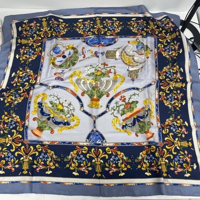 LOEWE Silk Scarf Floral Pattern Green Orange Yellow 88x88cm | eBay
