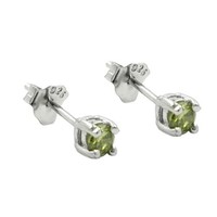 Ohrstecker Ohrring 3Mm Glasstein Oliv Rhodiniert Silber 925 | Gallay