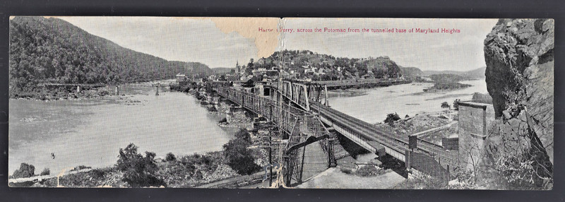 Vintage 1909 Panoramic Foldout Postcard of the Harper's Ferry Bridge & Town - VG