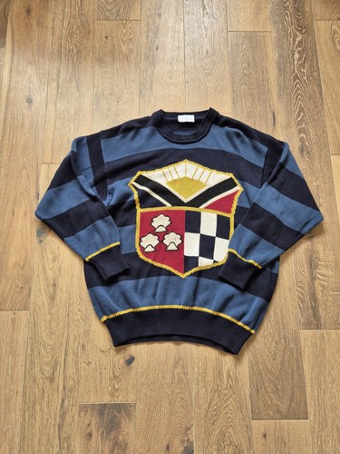 Trussardi, Vintage Trussardi Crew Neck Jumper Mens Large Navy Made In Italy 100% Cotton