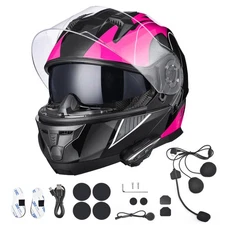 AHR Modular Flip up Full Face Helmet w/ Motorcycle Bluetooth Headset DOT Adult