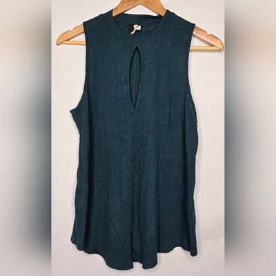 Women's Free People Ribbed Tank w/ Keyhole Cutout Dark Teal Green Size Small