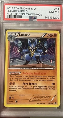 PSA 8 - Lucario 2012 Next Destinies 64/99 Cosmos Holo - LOW POP - NEW CERT