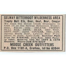 Selway Bitterroot Wilderness Area Moose Creek Outfitters Orofino 1977 Ad AF6-M4