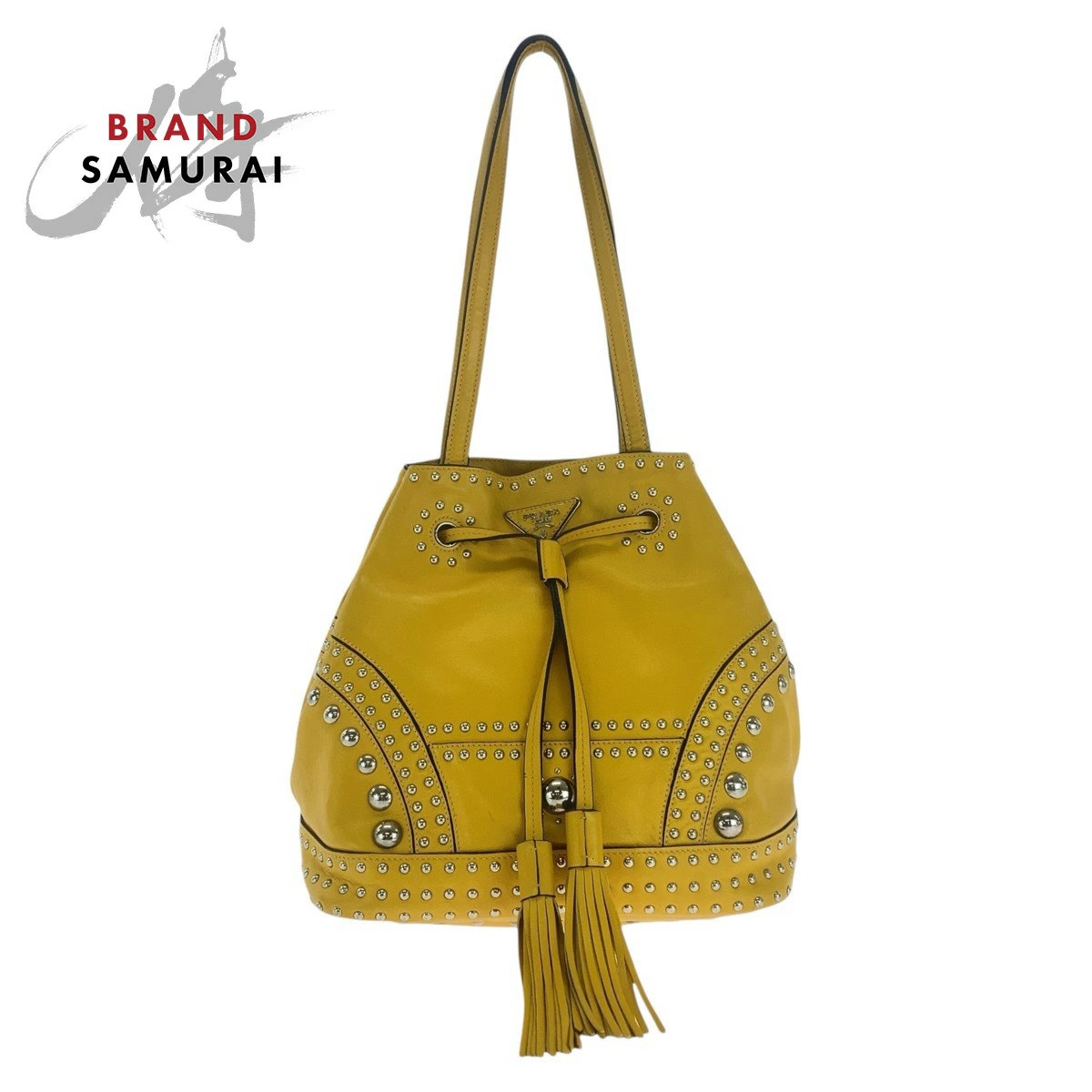 Prada Triangular Logo Plate Yellow Silver Hardwar… - image 1