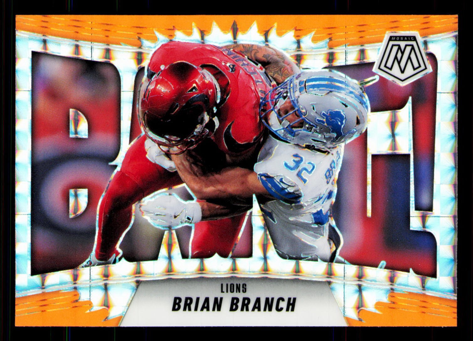 2025 Panini Mosaic #13 Brian Branch Bang! Mosaic Orange Fluorescent