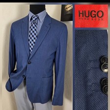HUGO BOSS Men 40R Blazer Cotton Blend Cobalt Blue Micro Dot Sport Coat Jacket
