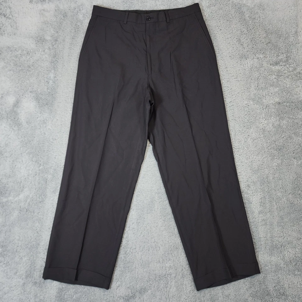 Pantalones de Lana Armani Collezioni Para Hombre 32x28 Negro Plisado Vestido Puños Hecho en Italia Foto 2 de 4