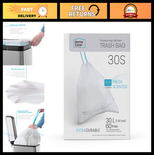 Heavy Duty 8 Gallon Kitchen Trash Bags with Drawstring, 30L Custom Fit, 60-Count