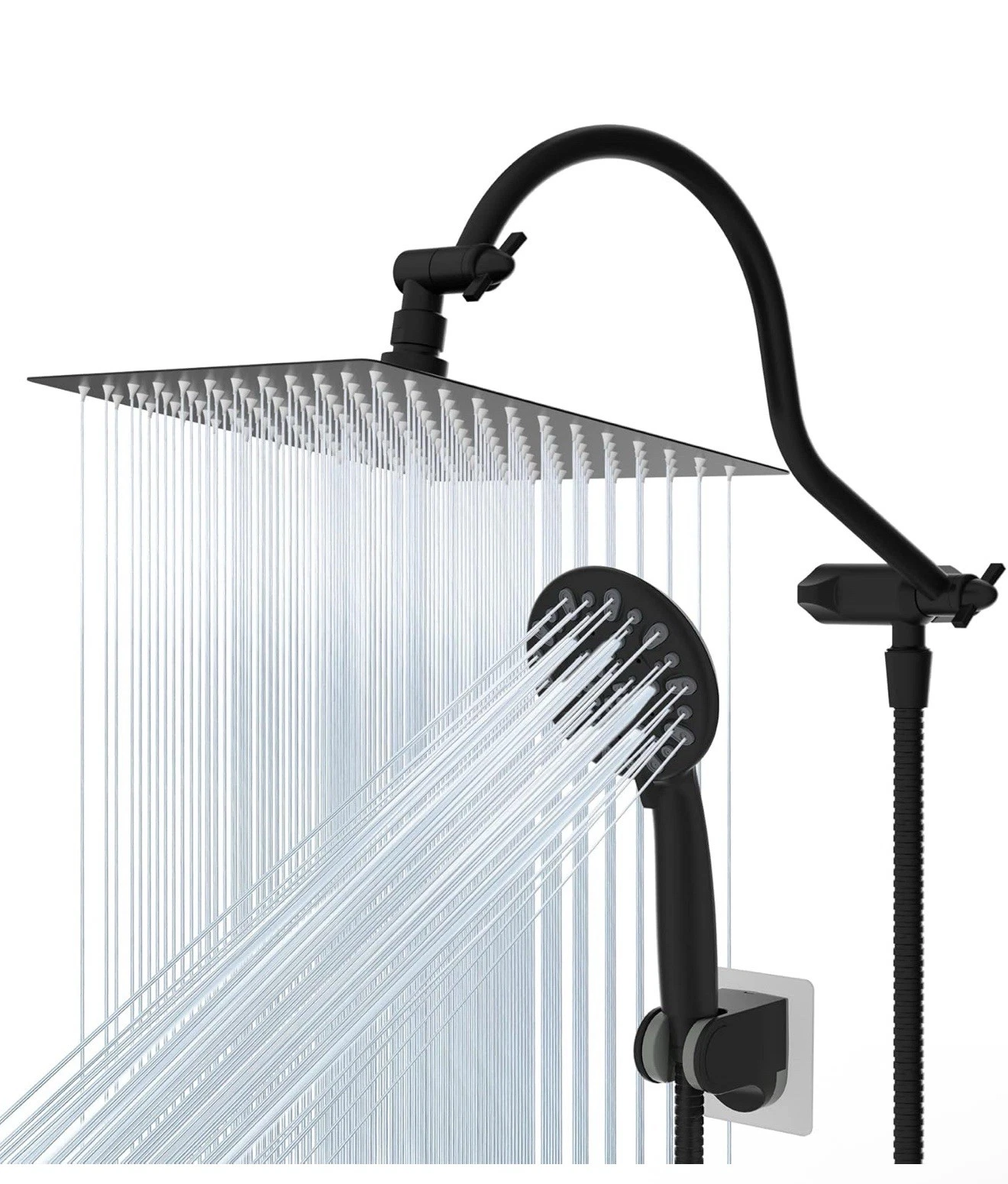 Hibbent All Metal High Pressure Rainfall 10”Shower Head/Handheld Combo-Matte Blk