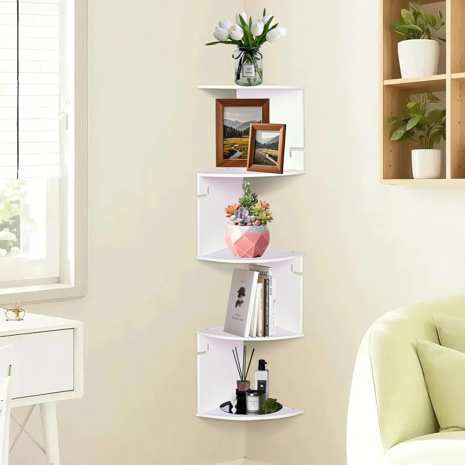 Corner Shelf Wall Mount, 5 Tier Corner Bookshelf, Floating Display Shelves fo...