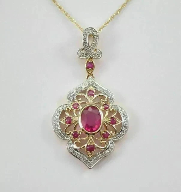 2Ct Oval Cut Lab-Created Red Ruby Flower Pendant … - image 5