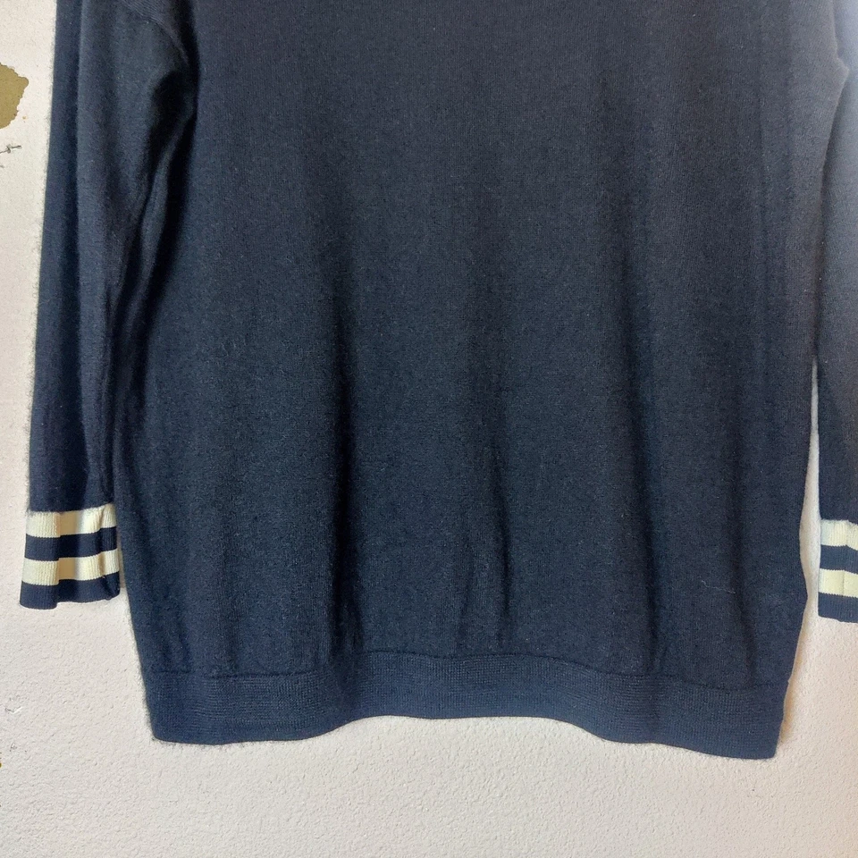 Suéter Lands End Fino Cashmere Deportivo Cuello Redondo Grande Negro Preppy Puños a Rayas Foto 4 de 4